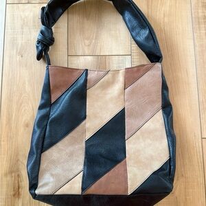Patchwork Shoulder Bag - Black, Brown, Tan